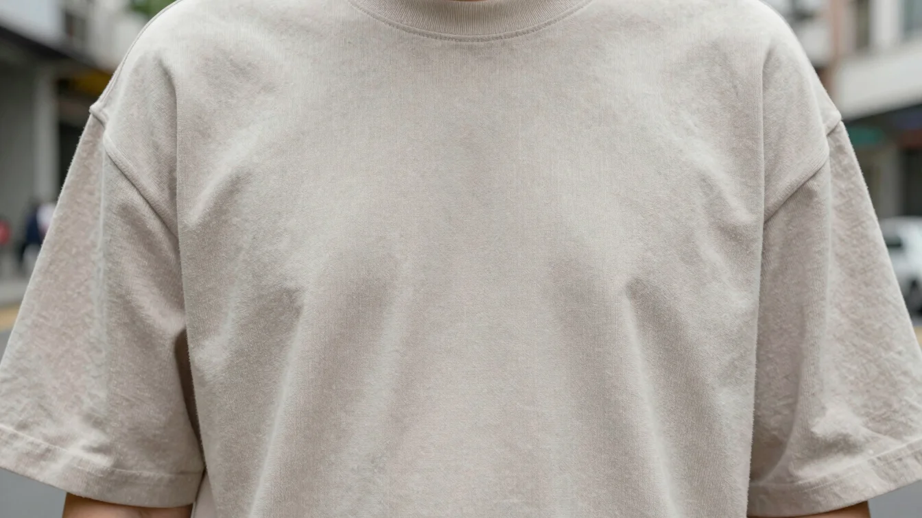 Close-up of a mid-weight cotton jersey showing fabric weave and t
